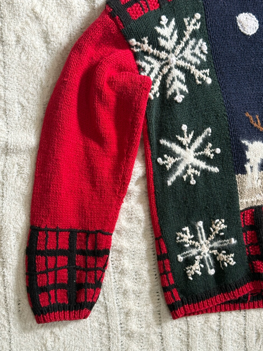 Talbots Blue Red Christmas Sweater Reindeer Snowflake Patchwork Size Medium - Picture 3 of 14